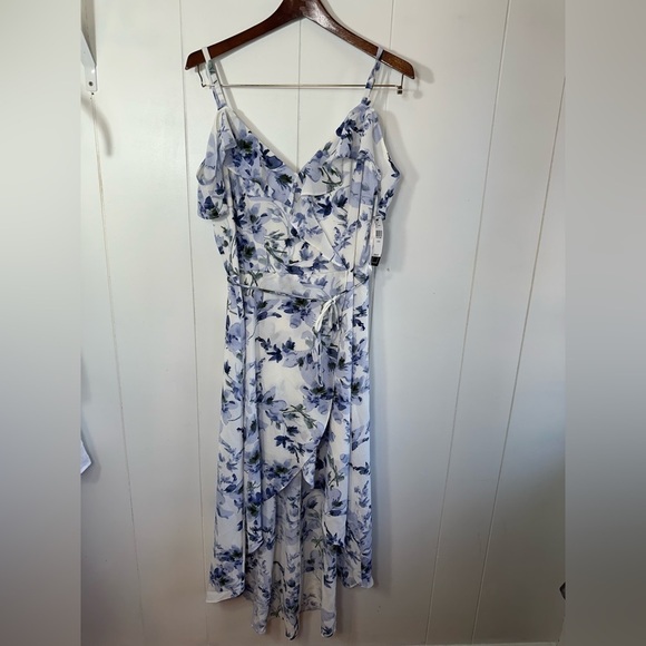 NWT A. Byer Hi Lo Off Shoulder Blue and White Floral Women’s Dress Size Large - Picture 6 of 16